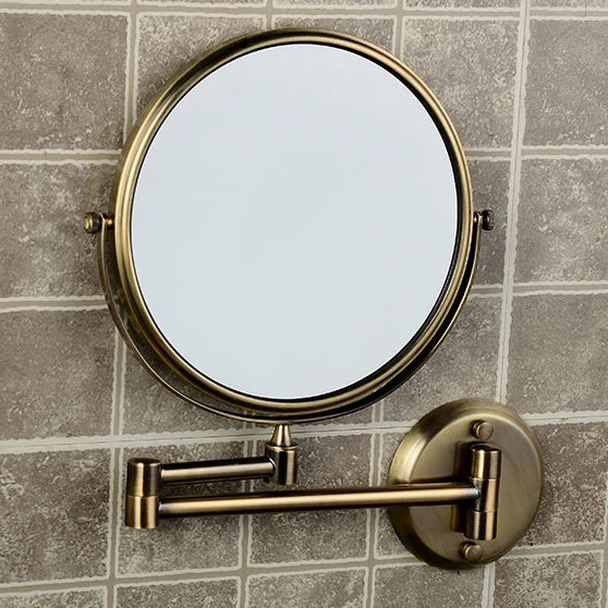 Afralia™ Brass Bronze Folding Makeup Mirror, 8 Inch Round Wall Mirror