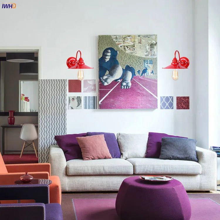 Afralia™ Red Metal Vintage LED Wall Light Retro Sconce for Bedroom Living Room
