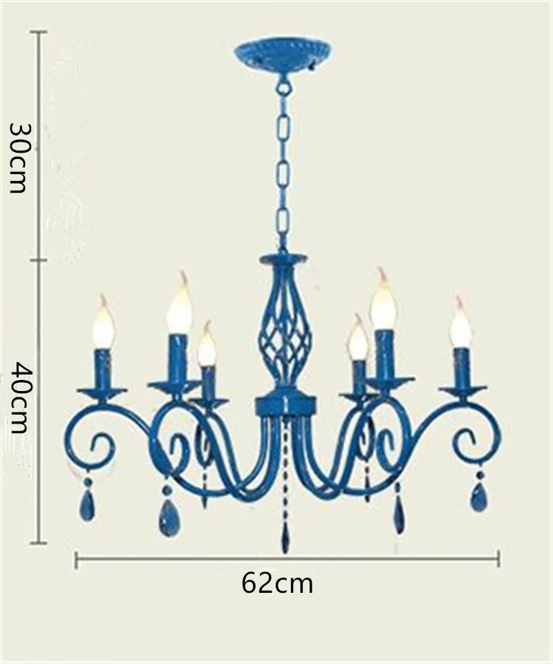 Afralia™ Blue Metal Crystal Chandelier: European Vintage Suspension Lighting