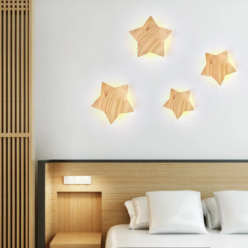 Afralia™ Star Wood Wall Lamp: Modern Solid Decor Lighting for Living Room, Bedroom, Corridor