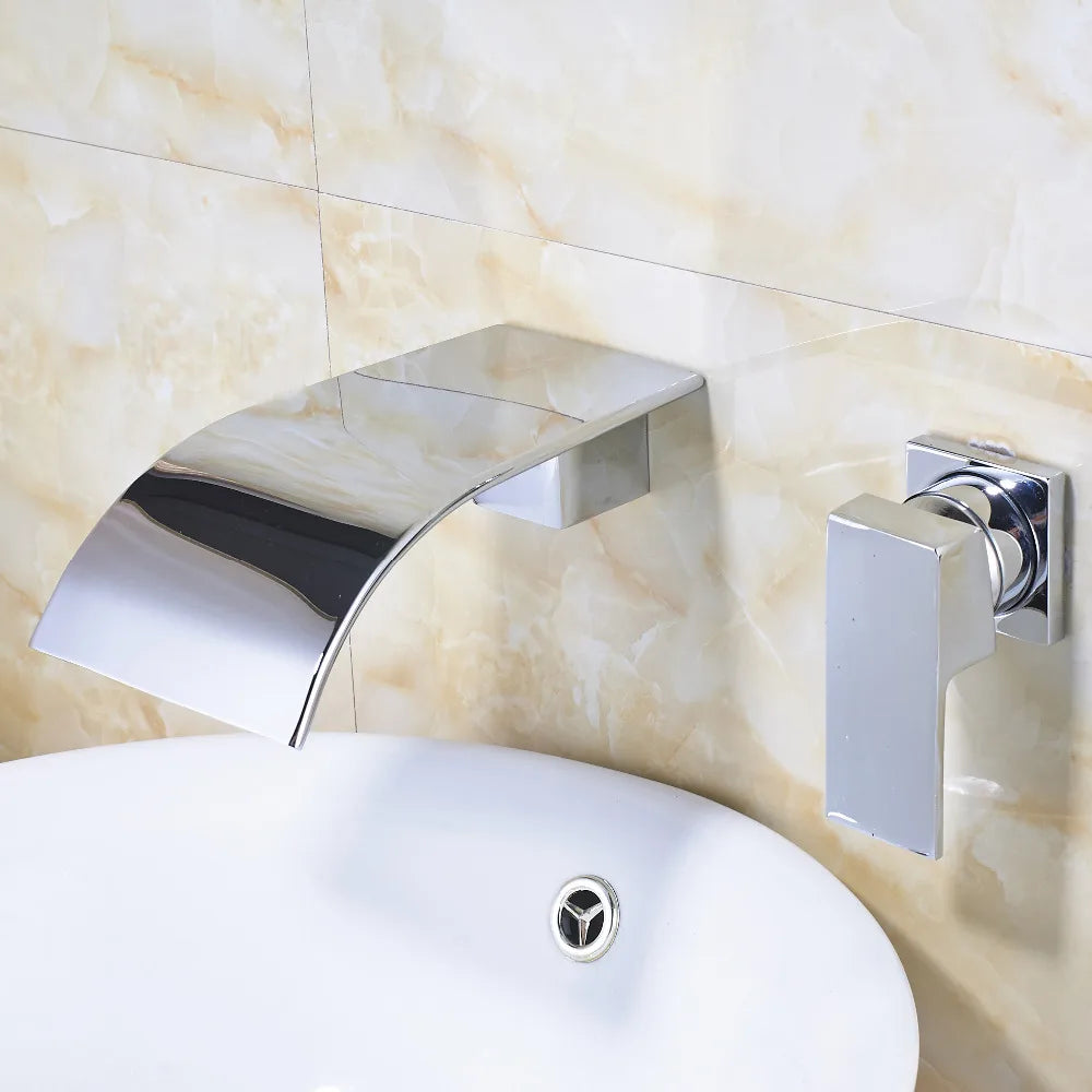 Afralia™ Wall Mounted Bathroom Faucet Mixer Tap, Chrome/Black/Nickel Finish, Waterfall Design