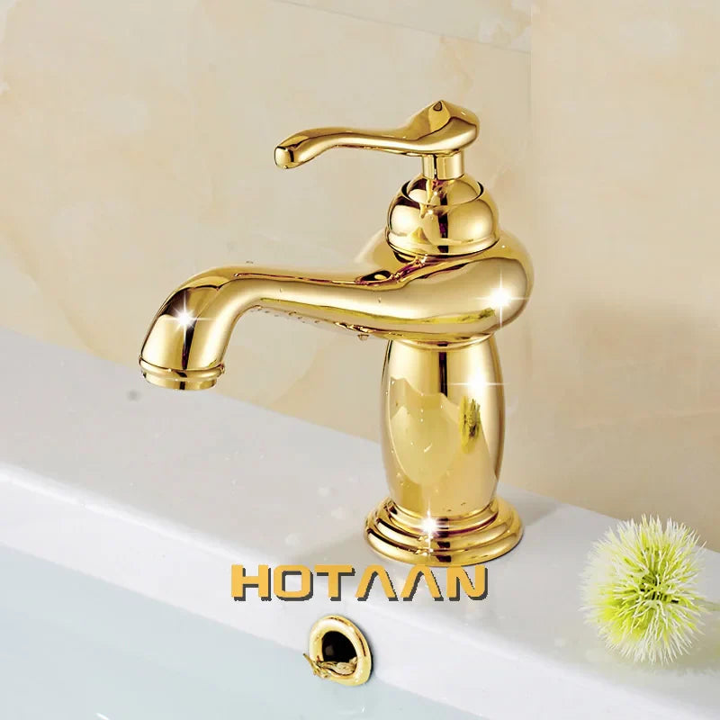 Afralia™ Gold Brass Bathroom Basin Faucet with Ceramic Mixer Tap