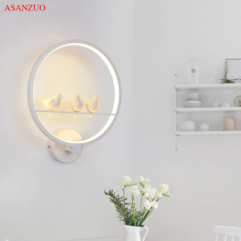 Afralia™ Nordic Bird Resin LED Wall Lamp, Modern Aluminum Design in Black/White for Living Room