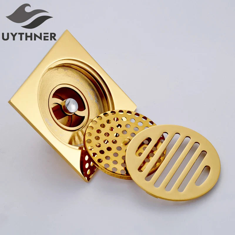 Afralia™ Gold Square Bathroom Shower Drain Strainer 10*10cm
