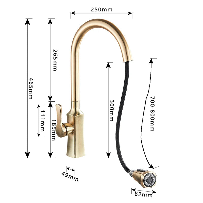 Afralia™ Brushed Gold Kitchen Faucet Hot Cold Water Mixer Pull Out Spout Brass