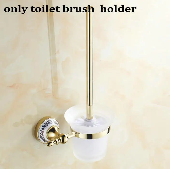 Afralia™ Golden Polished Porcelain Bath Hardware Set for Bathroom Essentials