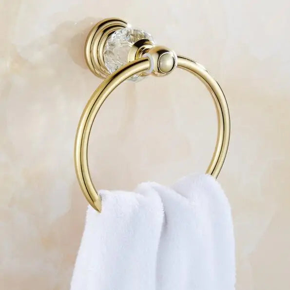 Afralia™ Brass & Crystal Bathroom Set: Towel Rack, Towel Bar, Paper Holder, Soap Dish