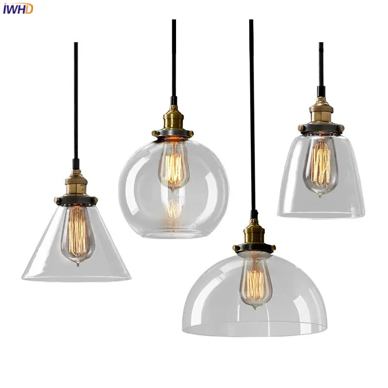 Afralia™ Glass Pendant Lights for Dinning Living Room, Vintage Industrial Hanging Lamp