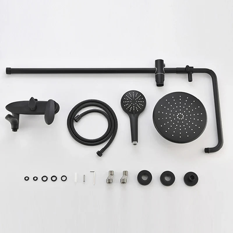 Afralia™ Black Brass Wall Mounted Bathtub Faucet Set - Rain Shower Head, Handheld, Square