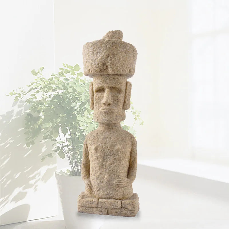 Afralia™ Moai Statues Pukao Figurines Retro Nordic Art Bookshelf Decor Office Desk Ornament