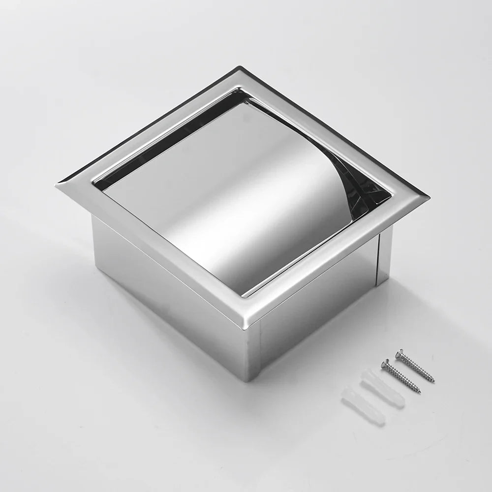Afralia™ Stainless Steel Toilet Paper Holder Chrome Wall Mounted Concealed Bathroom Tissue Box