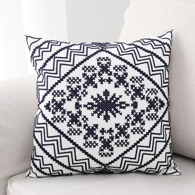 Afralia™ Aztec Embroidery Canvas Cushion Cover 45x45cm