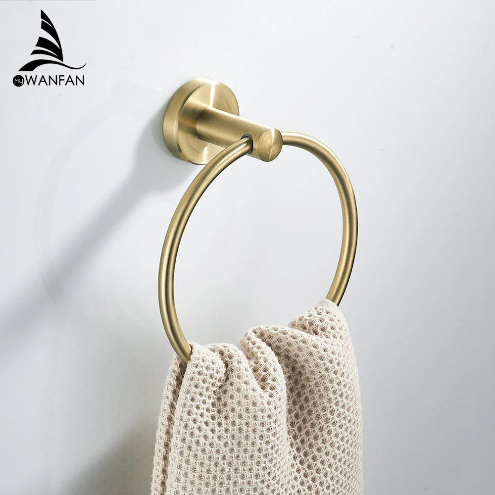Afralia™ Golden Swan Bath Hardware Set: Towel Rack, Toilet Paper Holder, Tissue Roll Holder