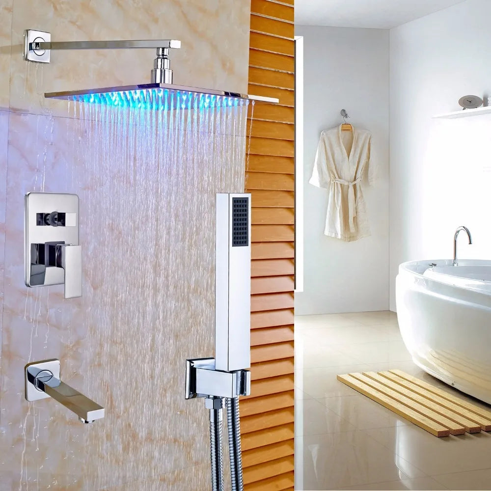 Afralia™ LED Rainfall Shower Set with Handheld Spray and Tub Spout