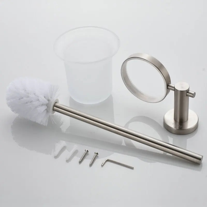 Afralia™ Stainless Steel Toilet Brush with White Head Holders