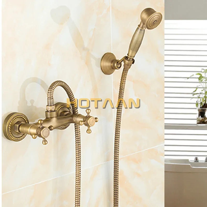 Afralia™ Antique Brass Bathroom Shower and Basin Tap Set