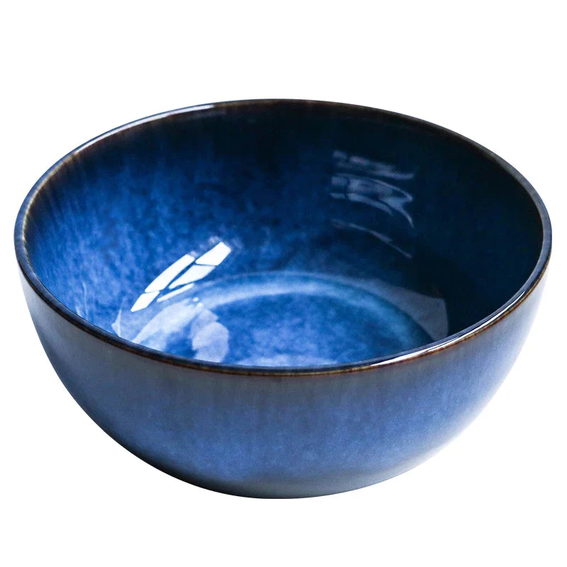 Afralia™ Deep Blue Ceramic Porcelain Salad Bowl - 2L Capacity