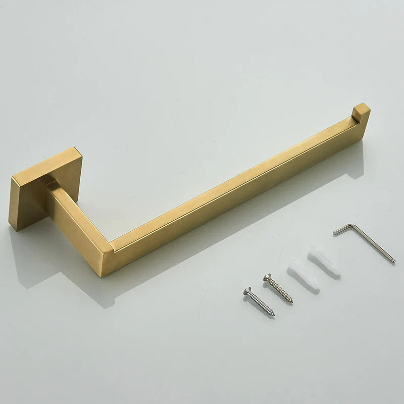 Afralia™ Brushed Gold Bathroom Hardware Set - Robe Hook, Towel Rail, Tissue Holder & more