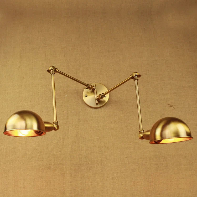 Afralia™ Industrial Vintage Double Swing Wall Sconce, Retro Wall Lamp, Brass Copper Loft Arm Light