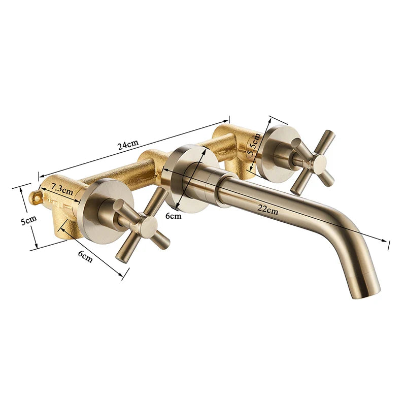 Afralia™ Golden Dual Handle Wall Mounted Basin Faucet - Rotate Spout Sink Mixers