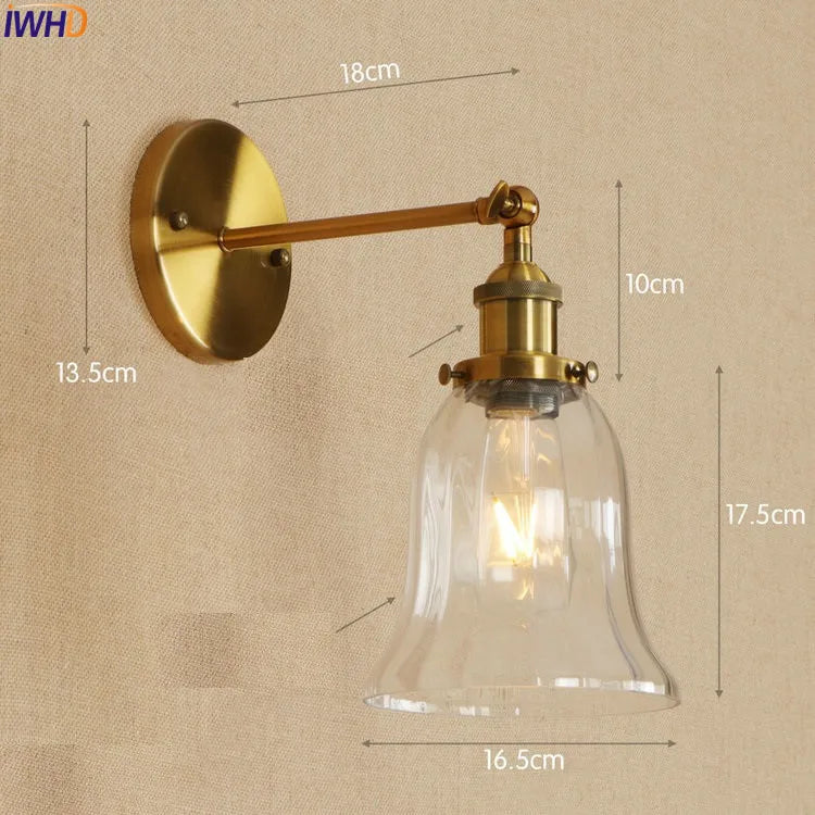 Afralia™ Antique Brass Industrial Swing Arm Wall Sconce - Vintage Glass Wall Light Fixtures