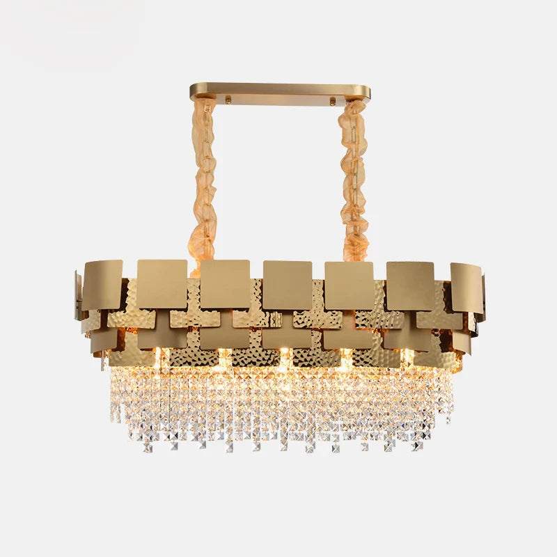 Afralia™ Stainless Steel Crystal Golden Chandelier for Dinning Room