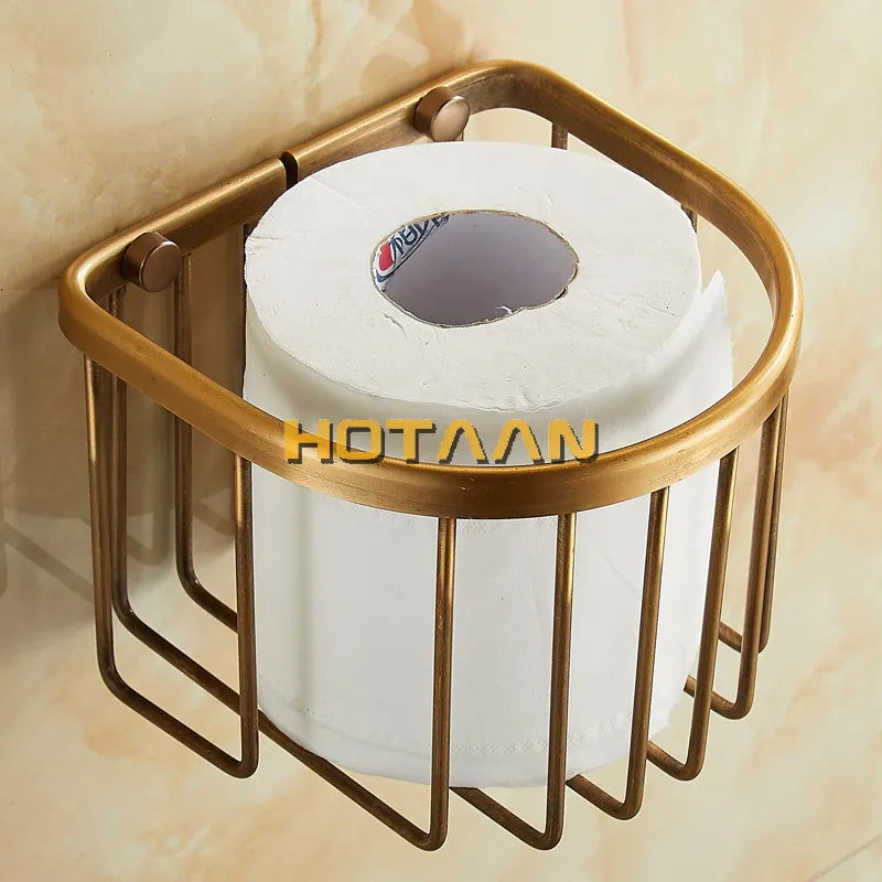 Afralia™ Antique Brass Toilet Paper Holder Mounted Roll Tissue Box - YT-1392