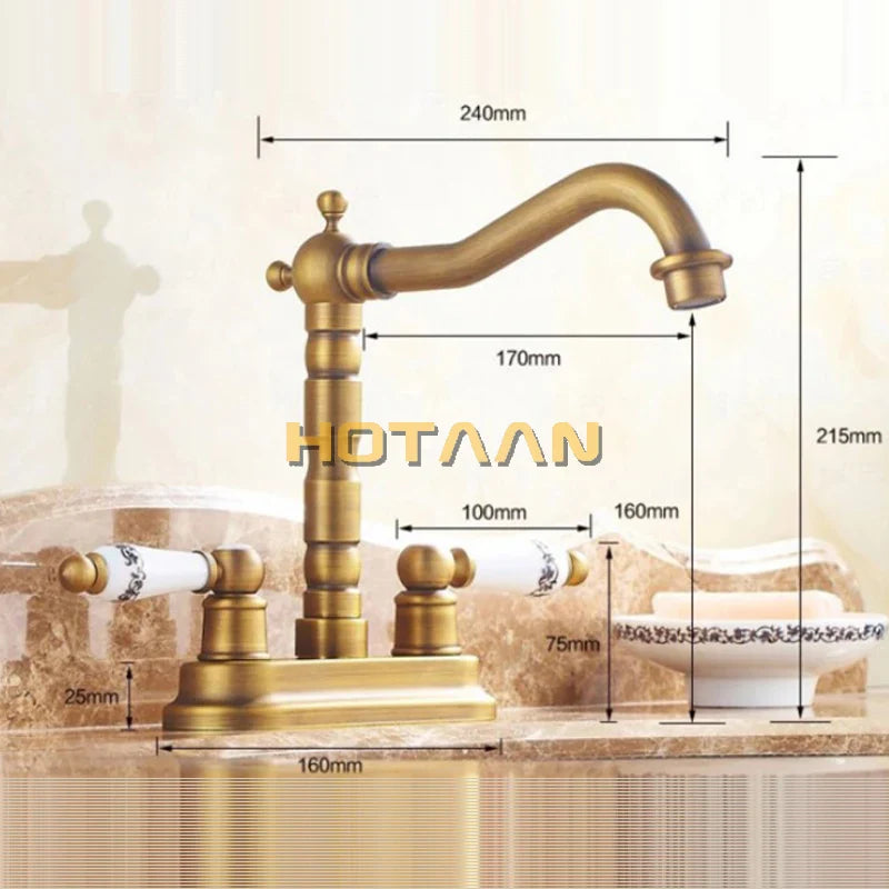 Afralia™ Antique Brass Dual Hole Basin Faucet Mixer Tap for Bathroom Sink