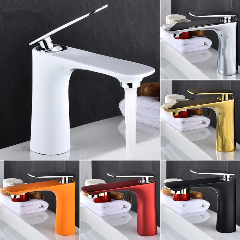 Afralia™ Basin Faucet Hot&Cold Mixer Tap Brass Gold/Chrome/White/Red/Black for Bathroom Sink