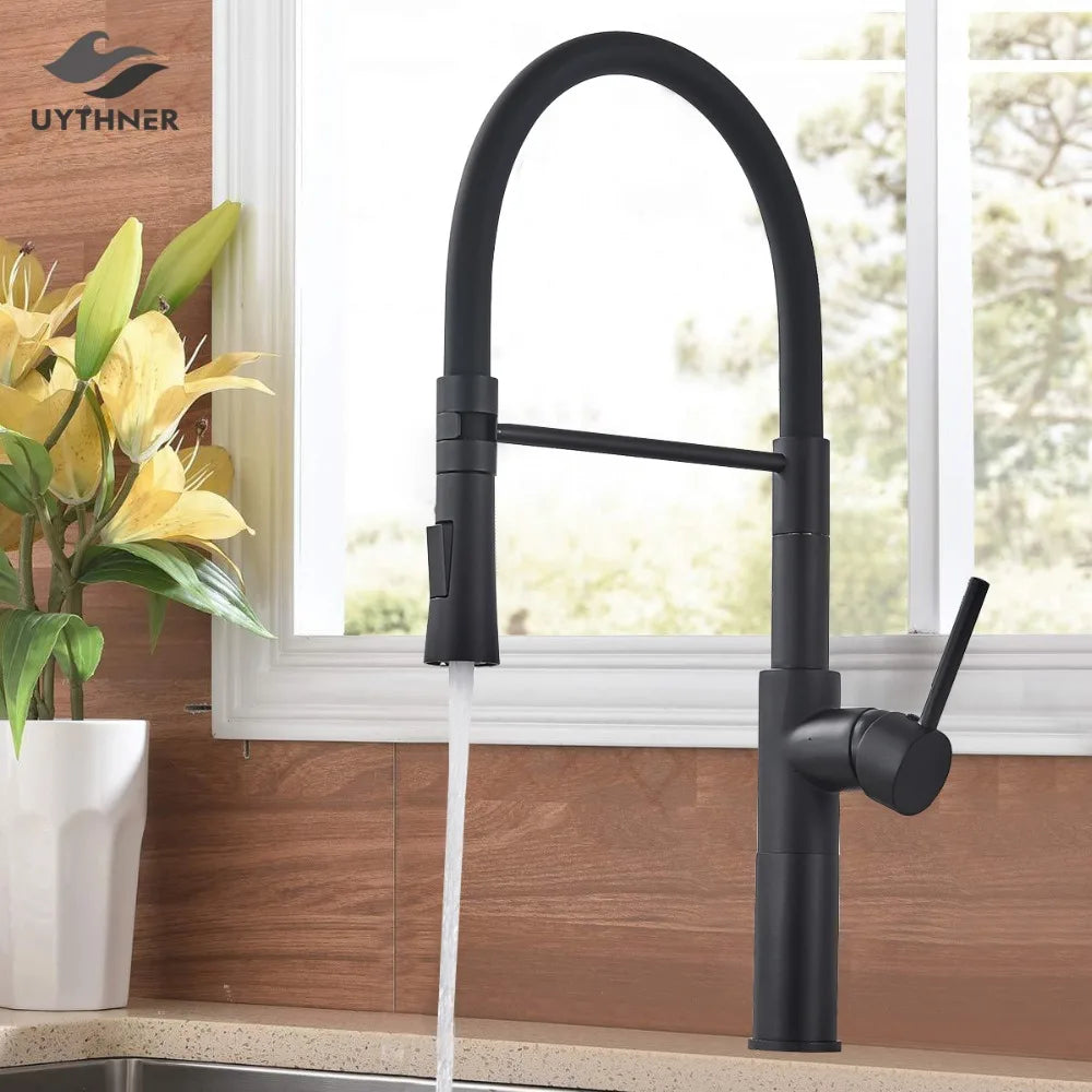 Afralia™ Matte Black/Chrome Swivel Kitchen Faucet with Pull Down Sprayer