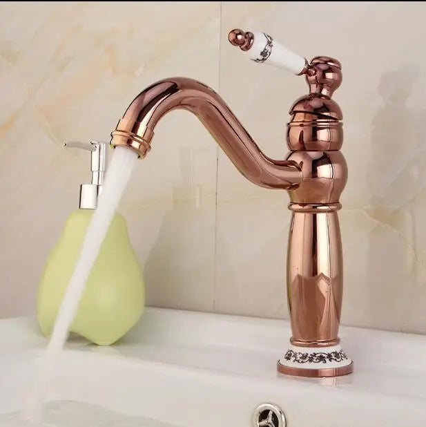 Afralia™ Modern Gold Rose Gold Finish Luxury Bathroom Sink Faucet