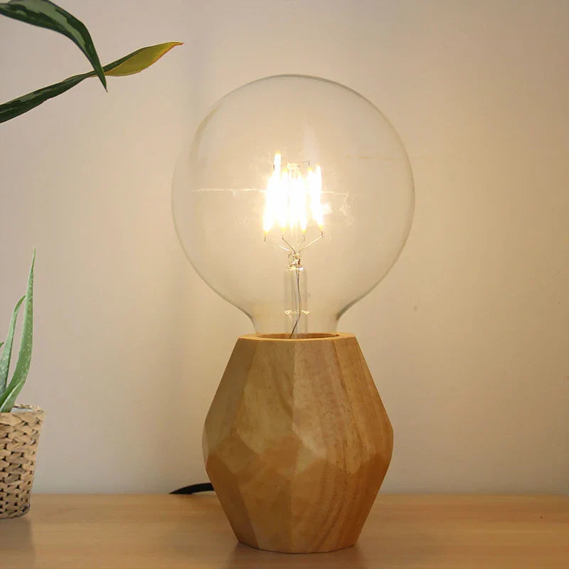 Afralia™ Solid Wood Polyhedron Table Lamp with EU Plug and E27 Bulb Socket