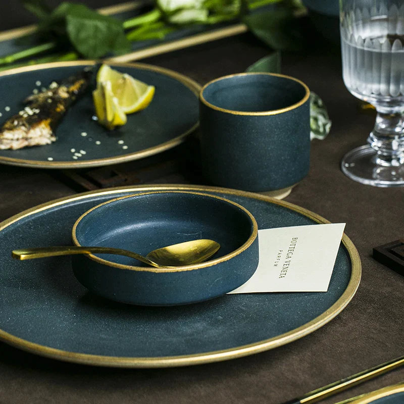 Afralia™ Ceramic Western Dinnerware Set - Eco-Friendly Porcelain Plates, Bowls, and Cutlery