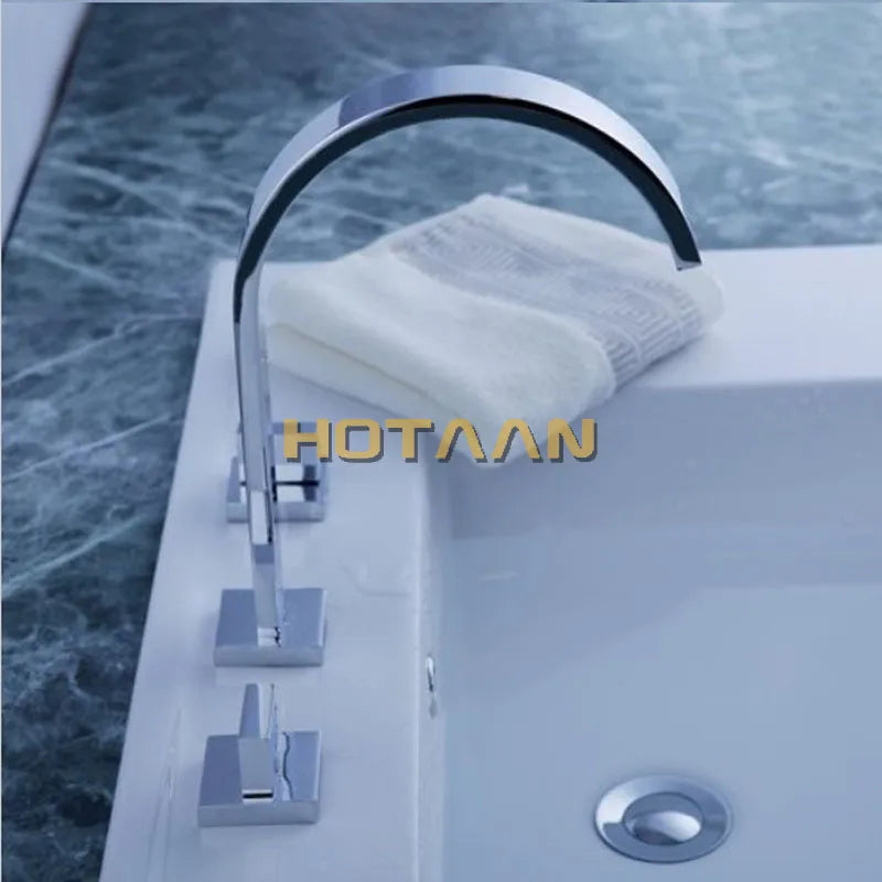 Afralia™ Chrome Bathroom Faucet with Two Handles. Deck Mounted Basin Mixer Tap.