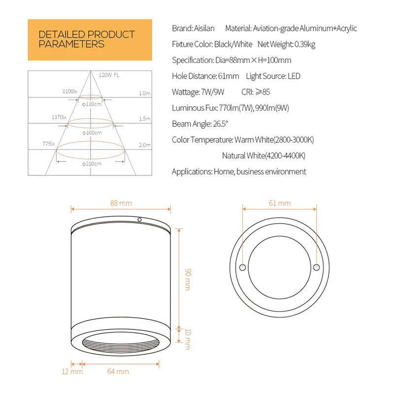 Afralia™ 9W CRI97 Anti-glare LED Downlight for Living room Bedroom Corridor