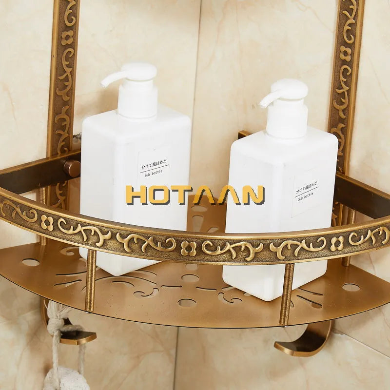 Afralia™ Antique Aluminum Double Layer Bathroom Corner Shelf - Bathroom Holder Organizer