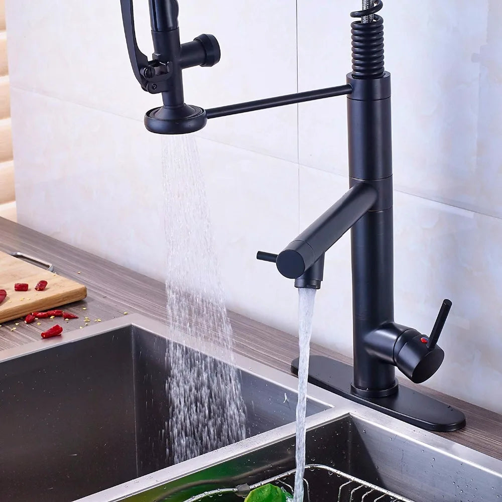 Afralia™ Pre Rinse Spring Kitchen Faucet with Sprayer Black Bronze