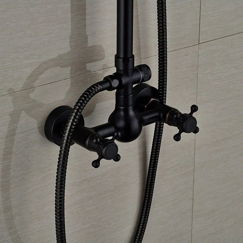 Afralia™ Black Bronze Rainfall Shower Faucet Set with 8" Head for Wall Mount