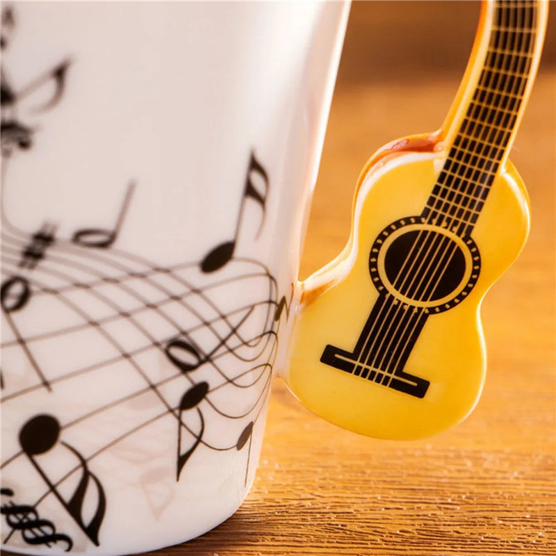 Afralia™ Acoustic Guitar Mug 400ml Ceramic Coffee Cup Music Tea Tumbler Decoration