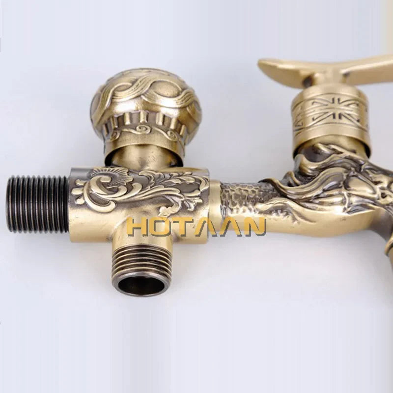 Afralia™ Antique Brass Finish Garden Bibcock Faucet Wall Mount Washing Machine Tap