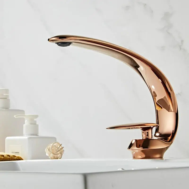 Afralia™ Rose Gold Basin Faucet with Single Handle for Bathroom Sink