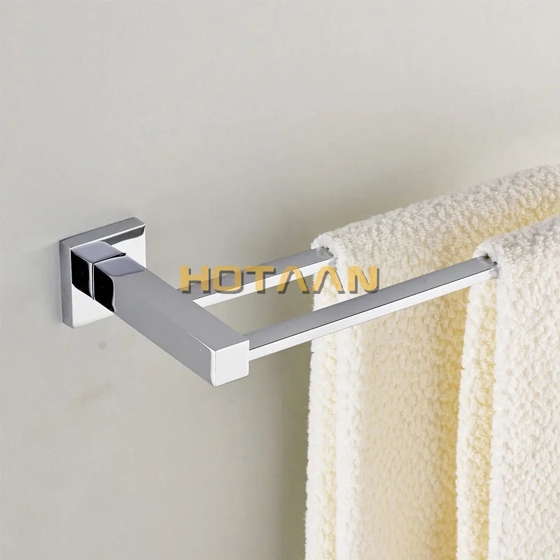 Afralia™ Stainless Steel Chrome Double Towel Bars Towel Holder Hooks Restroom Rack
