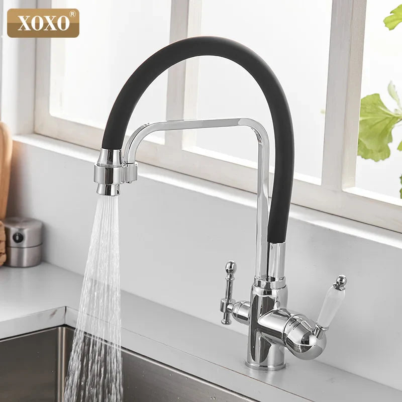 Afralia™ Black Deck Mounted Kitchen Faucet with 360 Rotation Pure Water Filter