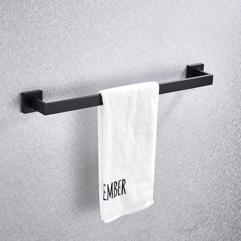 Afralia™ Black Bathroom Accessories Set: Robe Hook, Towel Rail, Shelf, Paper Holder