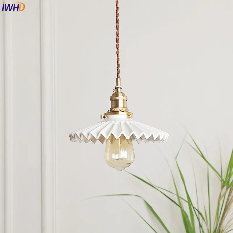 Afralia™ Nordic Copper Pendant Light with Vintage Ceramics Shade for Dinning and Living Room