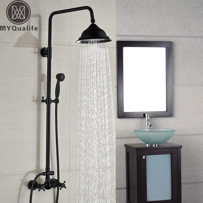 Afralia™ Black Bronze Rainfall Shower Faucet Set with 8" Head for Wall Mount