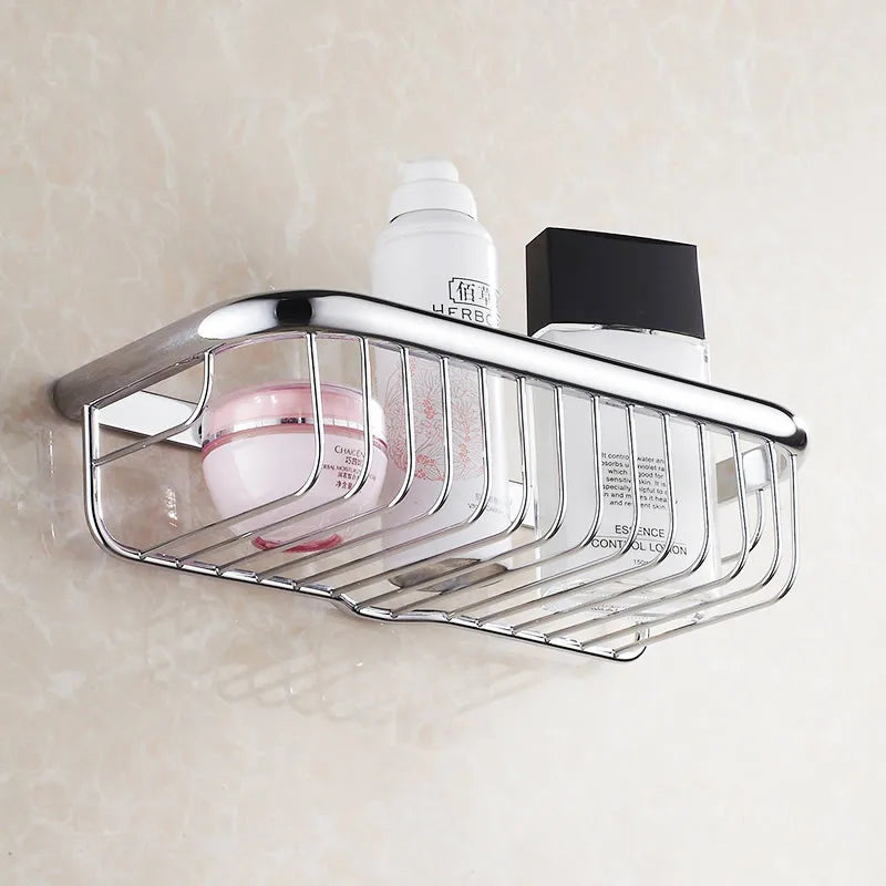 Afralia™ Solid Brass Shower Basket: Wall-Mounted Bathroom Shelf for Bath Essentials