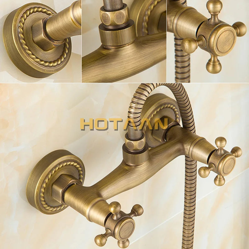 Afralia™ Antique Brass Hand Held Shower Kit - Wall Mounted Bathroom Shower Faucet