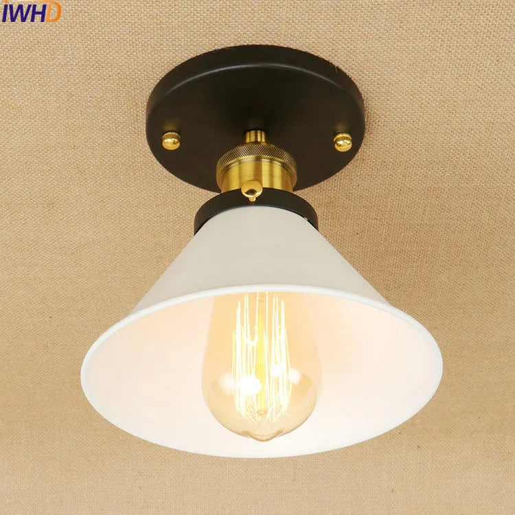 Afralia™ Vintage Industrial LED Ceiling Light for Living Room Bedroom - White Shade