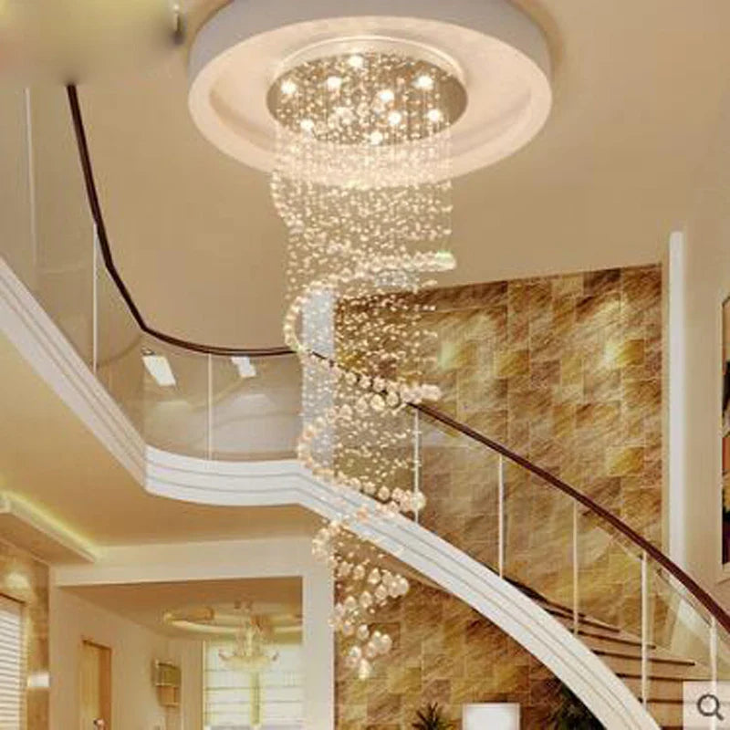Afralia™ Round Crystal Chandelier Italian Design for Stairwell Living Room Kitchen Lighting